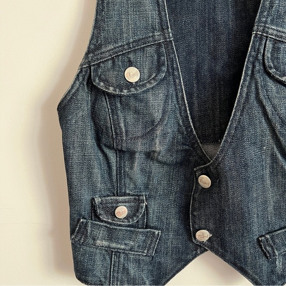 Vintage Y2K Furst Premium Denim Vest Button Front-Size 4 Utility Cargo Style - Picture 5 of 14